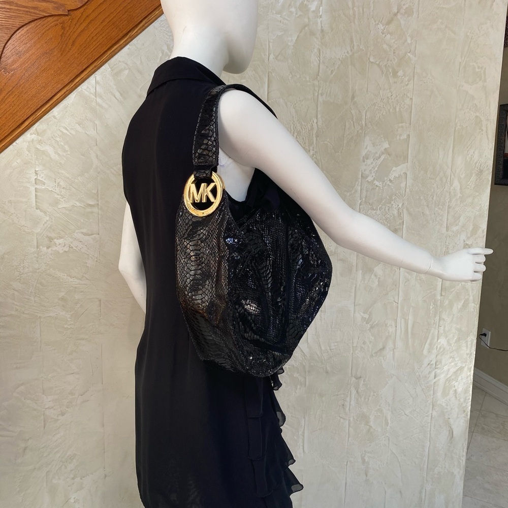 NWOT Michael Kors Black Reptile Hobo Bag